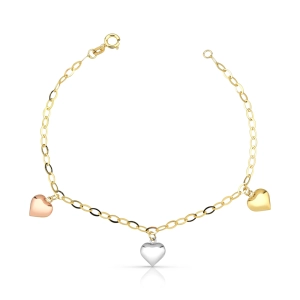 Pulseira Feminina de Ouro 18k Corações Abaulados em Ouro Branco e Rose Produto - Pulseira Feminina de Ouro 18k Corações Abaulados em Ouro Branco e Rose