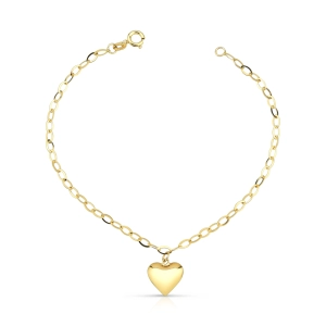 Pulseira Feminina de Ouro 18k Coração Abaulado e Pendurado Produto - Pulseira Feminina de Ouro 18k Coração Abaulado e Pendurado