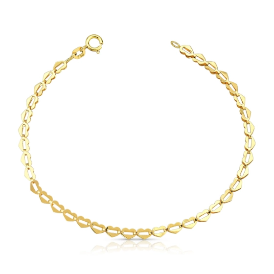 Produto - Pulseira Feminina de Ouro 18k Elos Coração Vazado e Trabalhado