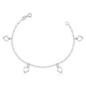 Produto - Pulseira Feminina de Prata 925 Corações Vazados