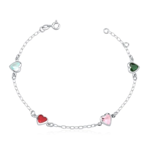 Produto - Pulseira Feminina de Prata 925 Coração Cravejado com 7mm e Colorida