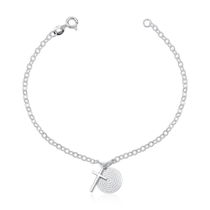Produto - Pulseira Feminina de Prata 925 Cruz e Pai Nosso