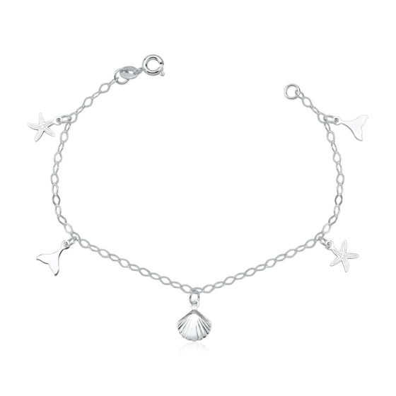 Produto - Pulseira Feminina de Prata 925 Elementos do Mar Pendente
