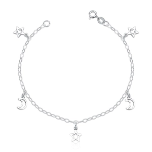 Produto - Pulseira Feminina de Prata 925 Estrelas e Luas Vazadas