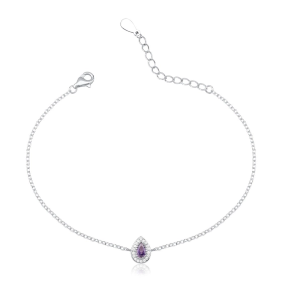 Pulseira Feminina de Prata 925 Gota Cravejada Violeta Produto - Pulseira Feminina de Prata 925 Gota Cravejada Violeta