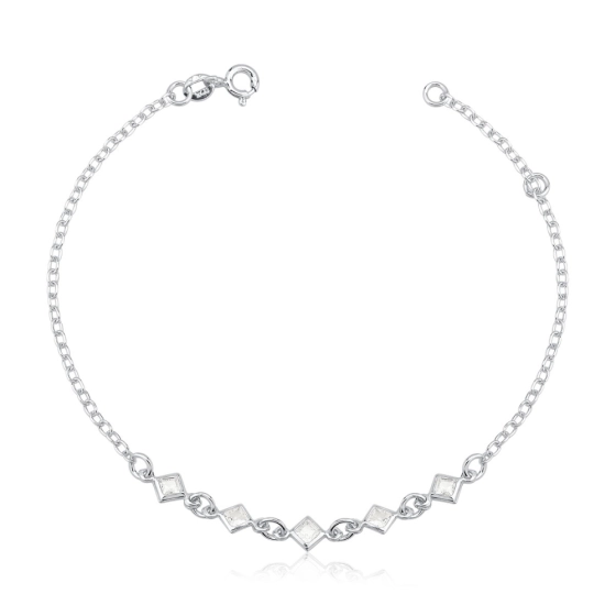 Produto - Pulseira Feminina de Prata 925 Losango com Zircônias