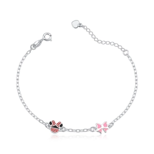 Produto - Pulseira Feminina de Prata 925 Minnie e Lacinho Resinado