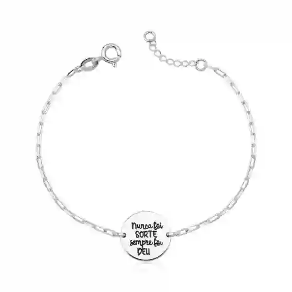 Produto - Pulseira Feminina de Prata 925 Nunca foi Sorte Sempre foi Deus