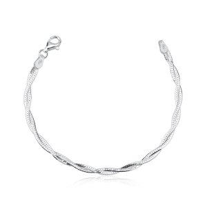 Produto - Pulseira Feminina de Prata 925 Trançada com 2 Fios