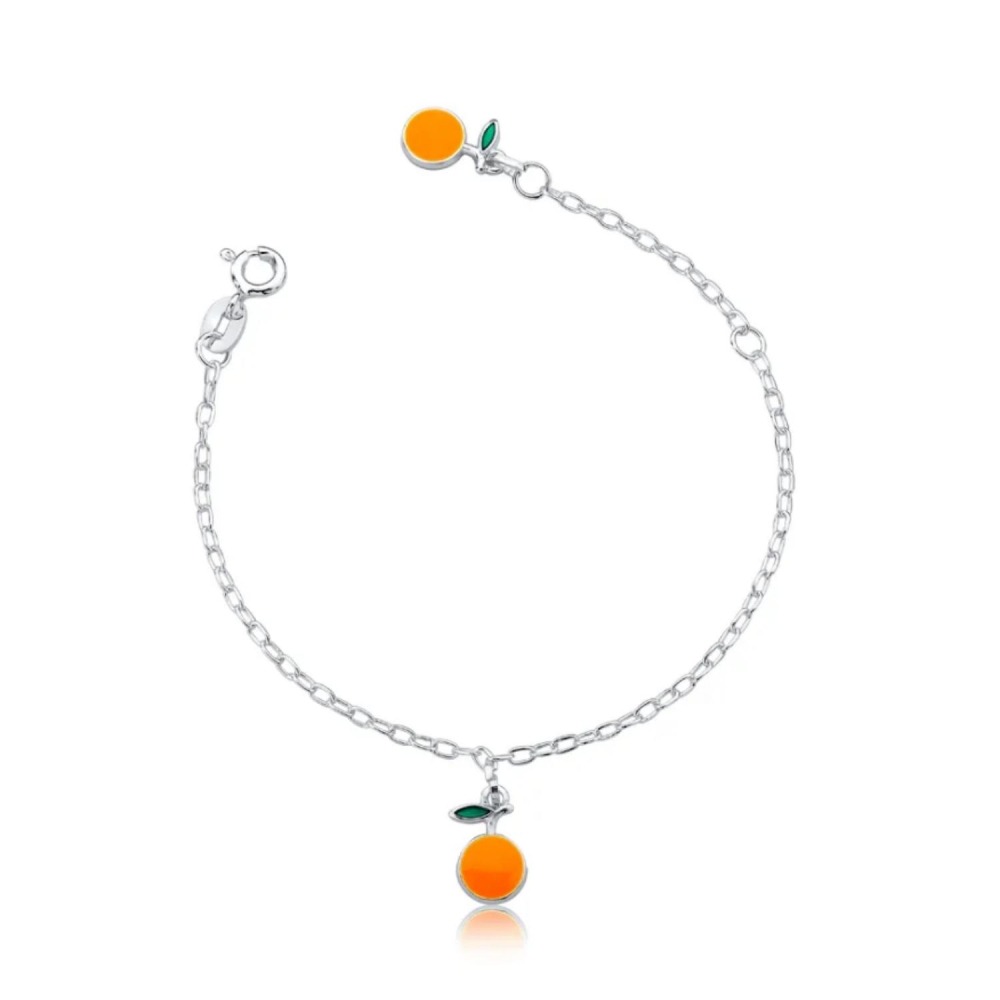 Pulseira Infantil de Prata 925 Laranja Pendente Produto - Pulseira Infantil de Prata 925 Laranja Pendente