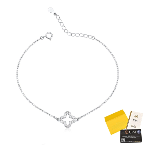 Produto - Pulseira Moissanite de Prata 925 Trevo Cravejado