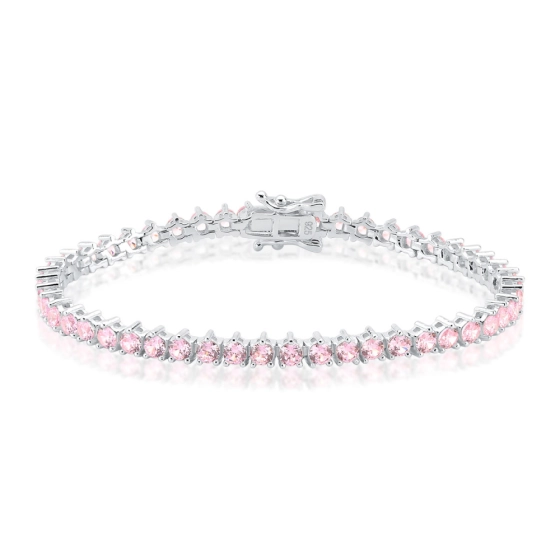 Produto - Pulseira Riviera de Prata 925 com Zircônias em Rosa Claro