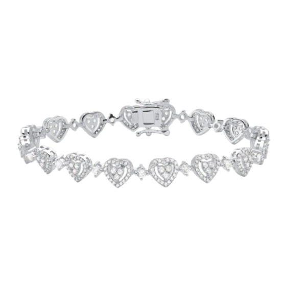 Produto - Pulseira Riviera de Prata 925 Corações Cravejados
