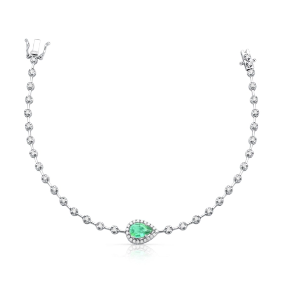 Produto - Pulseira Riviera em Ouro Branco 18K com Esmeralda Gota e Diamantes