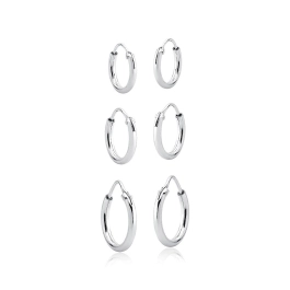 Produto - Kit trio argolas redondas prata 925 10mm/12mm/14mm