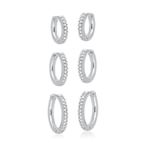 Produto - Trio de Brincos Argola de Prata 925 Click com Zircônias Cravejadas