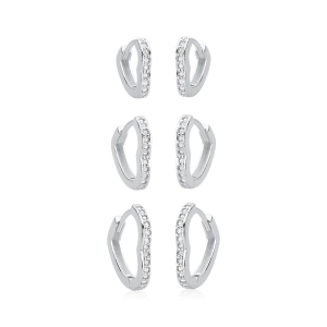 Produto - Trio de Brincos Argola de Prata 925 Click Coração com Zircônias