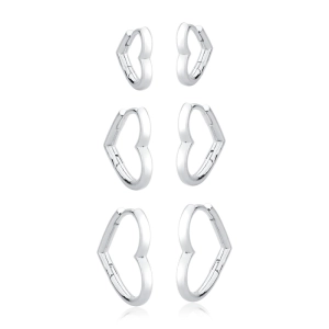 Produto - Trio de Brincos Argola de Prata 925 Click Coração Vazado