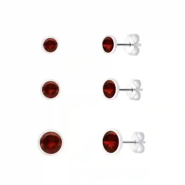 Produto - Trio de Brincos Prata 925 Cravação Inglesa Vermelho