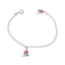Pulseira infantil prata 925 flor rosa