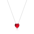 Colar Feminino de Prata 925 Coração Galeria Vermelho 45cm