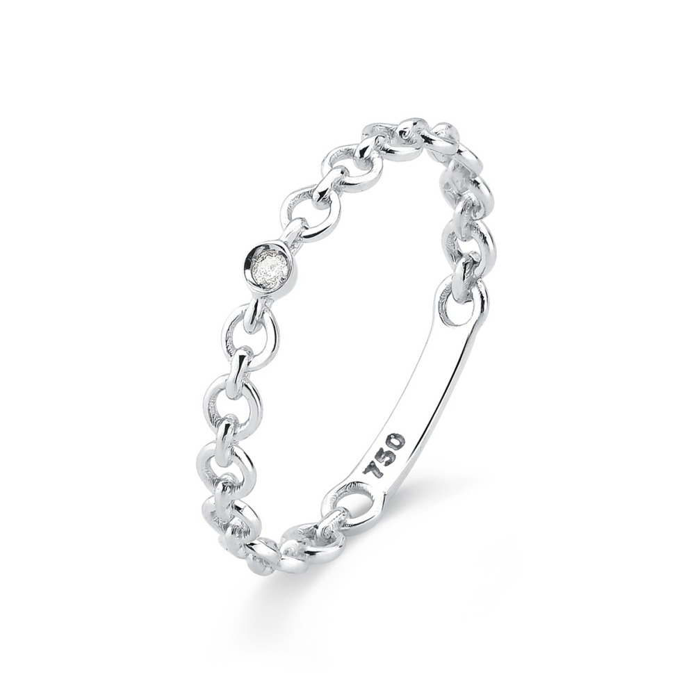 Anel de Ouro Branco 18k Cadeado com Diamante