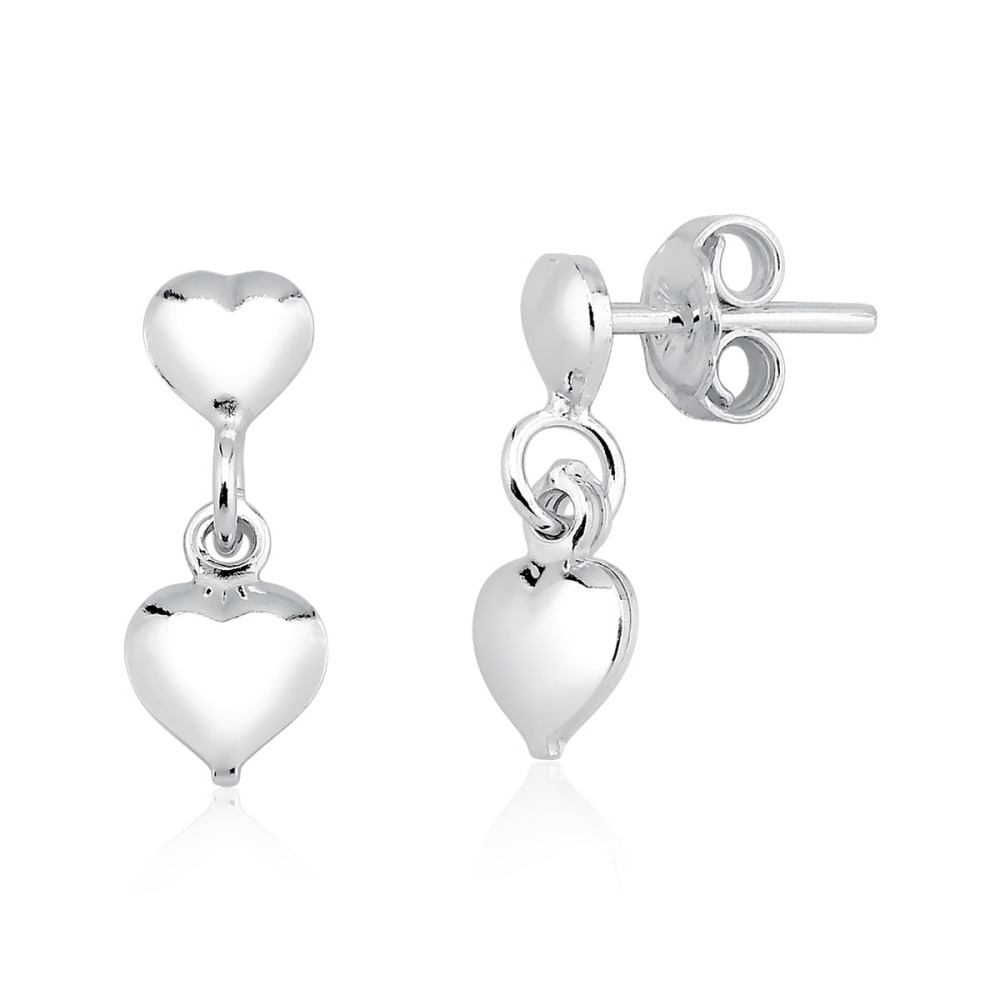 Brinco Feminino de Prata 925 Coração com Pendente
