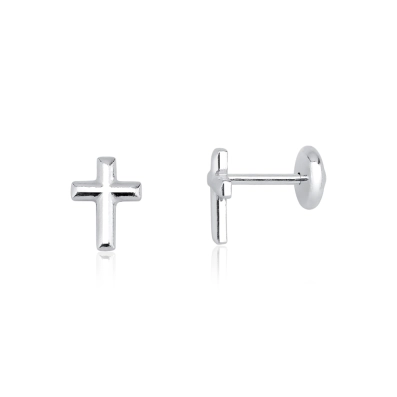 Brinco Infantil de Prata 925 Cruz Facetada