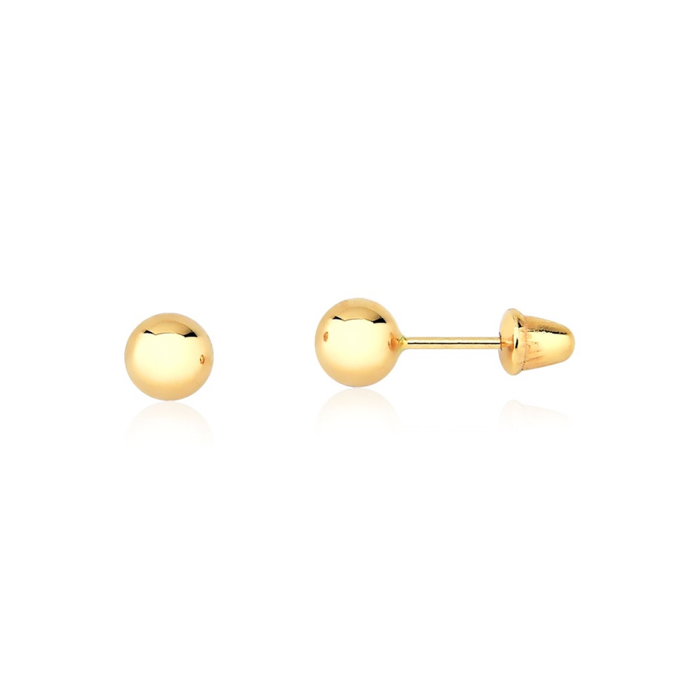 Brinco ouro 18k de bola lisa 5mm