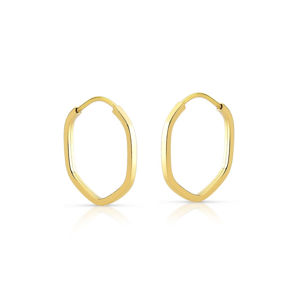 Brinco Primeiro/ Segundo Furo Argola Sextavada Ouro 18k Par