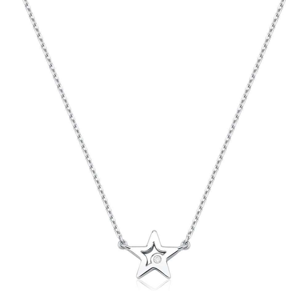 Colar Estrela com Diamante Delicado em Ouro Branco 18k