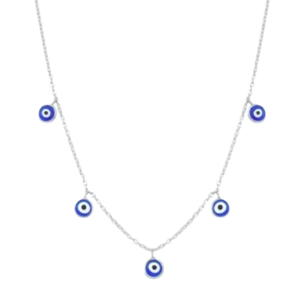 Colar Feminino de Prata 925 Olho Grego com 40cm