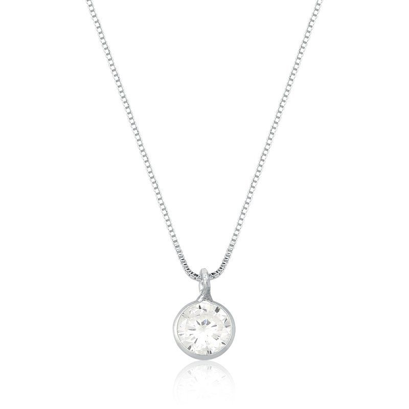 Colar Feminino de Prata 925 Ponto de Luz Redondo