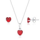 Conjunto Brinco e Colar de Prata 925 Coração Vermelho