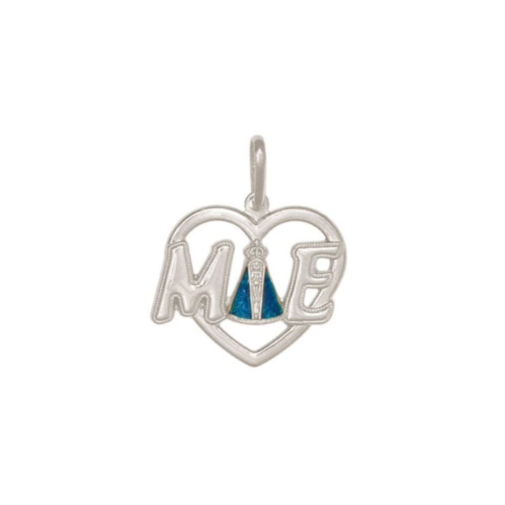 Pingente de Prata 925 Coração com Mãe e Nossa Senhora