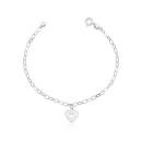 Pulseira de prata feminina coração pendente vazado