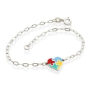 Pulseira Autismo de Prata 925 Coração Quebra-Cabeça Colorido