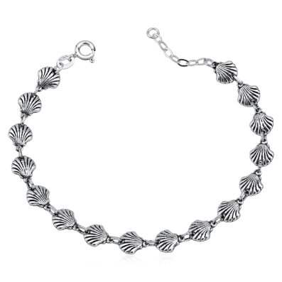Pulseira conchas do mar bali prata 925 envelhecida