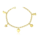 Pulseira feminina de ouro 18k elo português com berloques