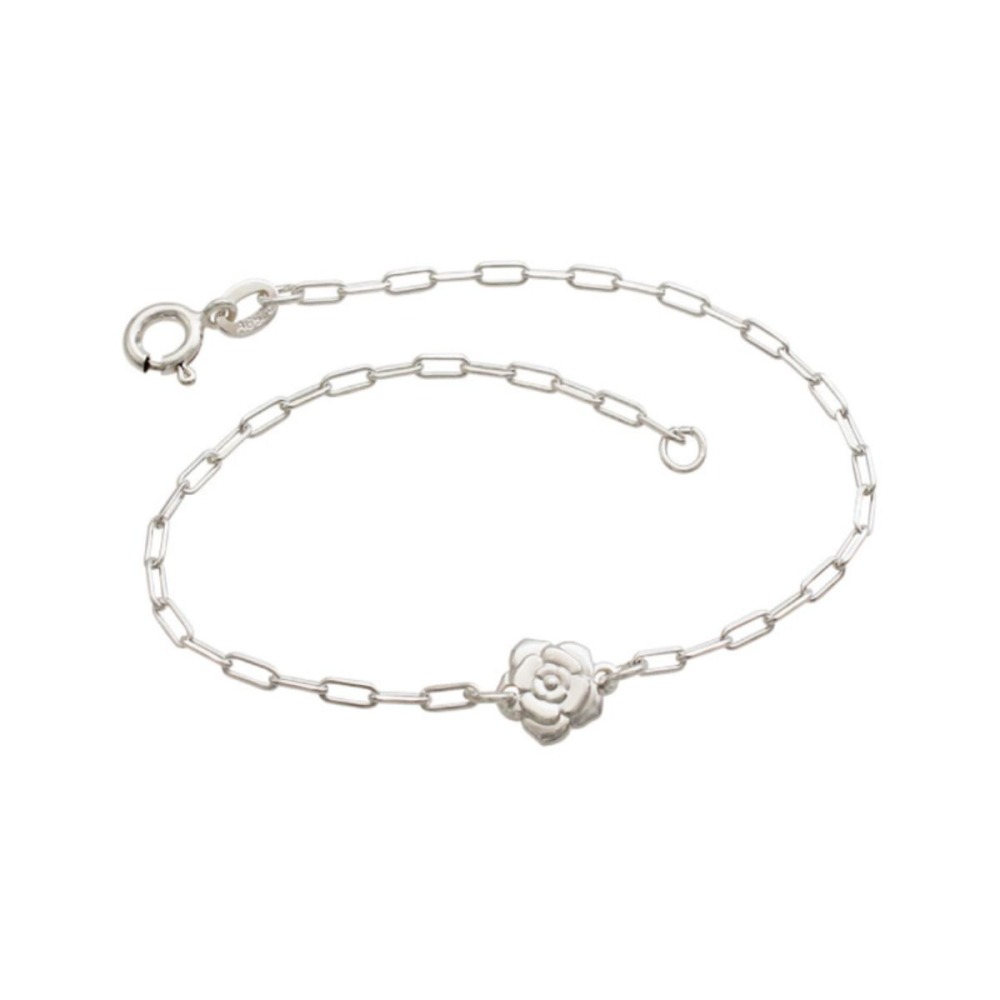 Pulseira elo quadrado flor - prata 925