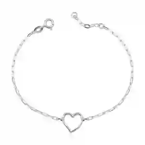 Pulseira Feminina de Prata 925 Coração Vazado