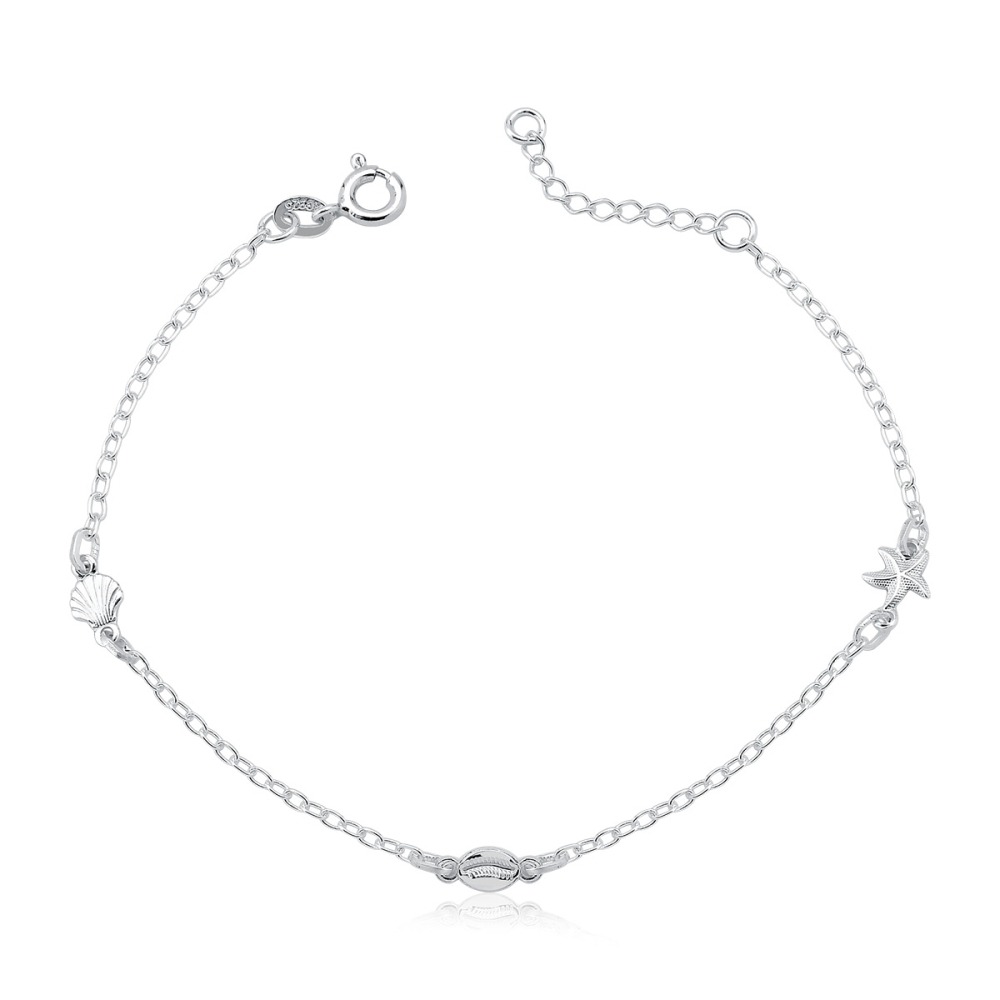 Pulseira Feminina de Prata 925 Elo Cadeado com Elementos do Mar