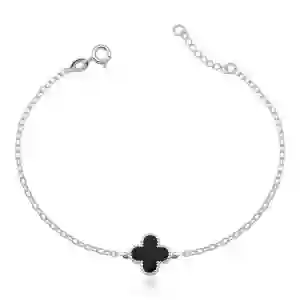 Pulseira Feminina de Prata 925 Elo Cadeado e Trevo