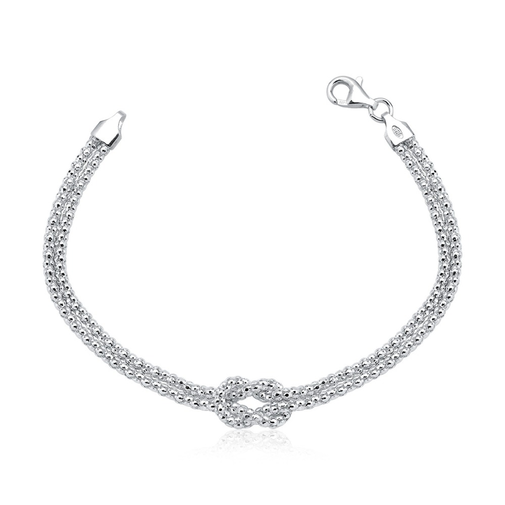 Pulseira Feminina de Prata 925 Pipoca Diamantada Entrelaçada