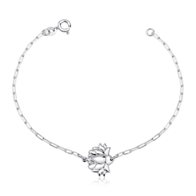 Pulseira feminina flor de Lótus prata 925 18cm