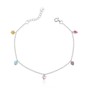 Pulseira corações pendentes coloridos prata 925