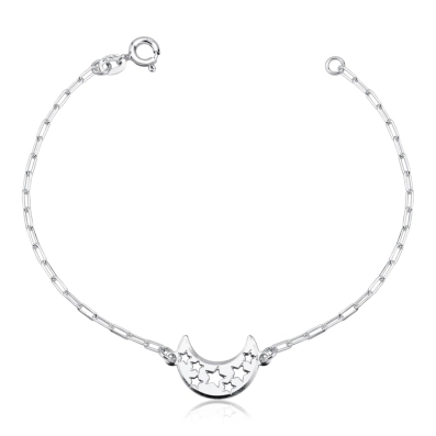 Pulseira lua estrelas vazadas elo quadrado prata 925